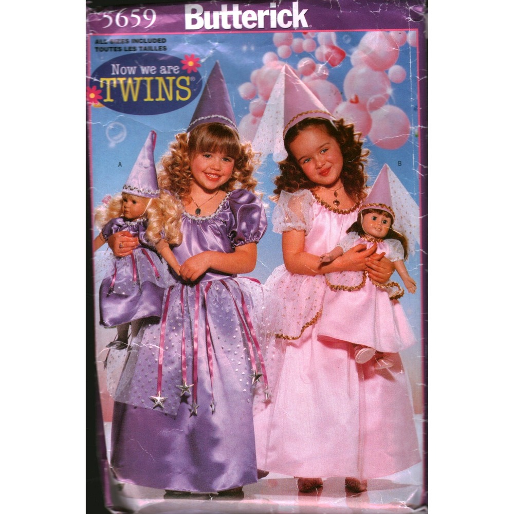 Butterick 5659 Childrens and 18 Inch Doll Princess Costume Sewing Pattern 2-6X